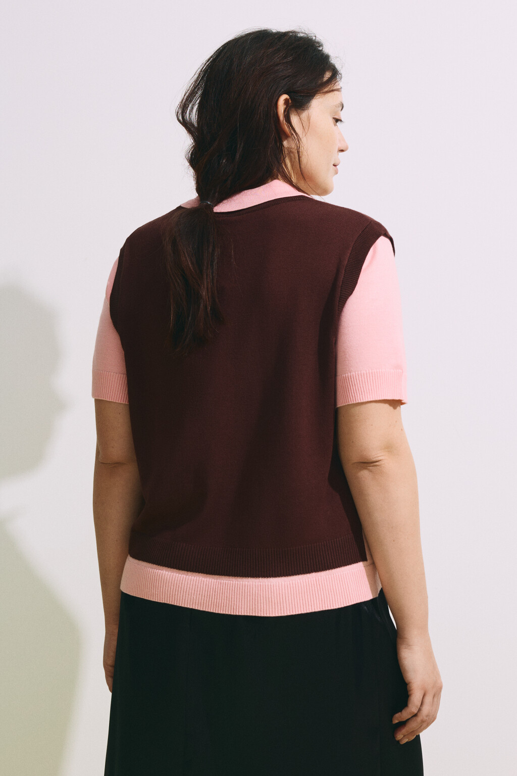 Джемпер-поло с имитацией жилетки - цвет розовый - 3