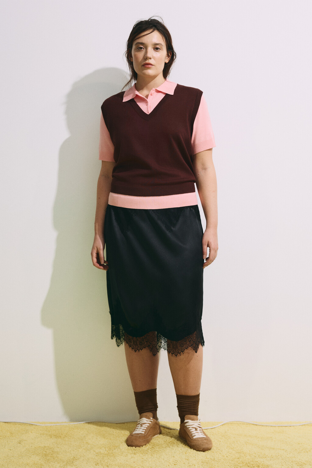 Джемпер-поло с имитацией жилетки - цвет розовый - 4