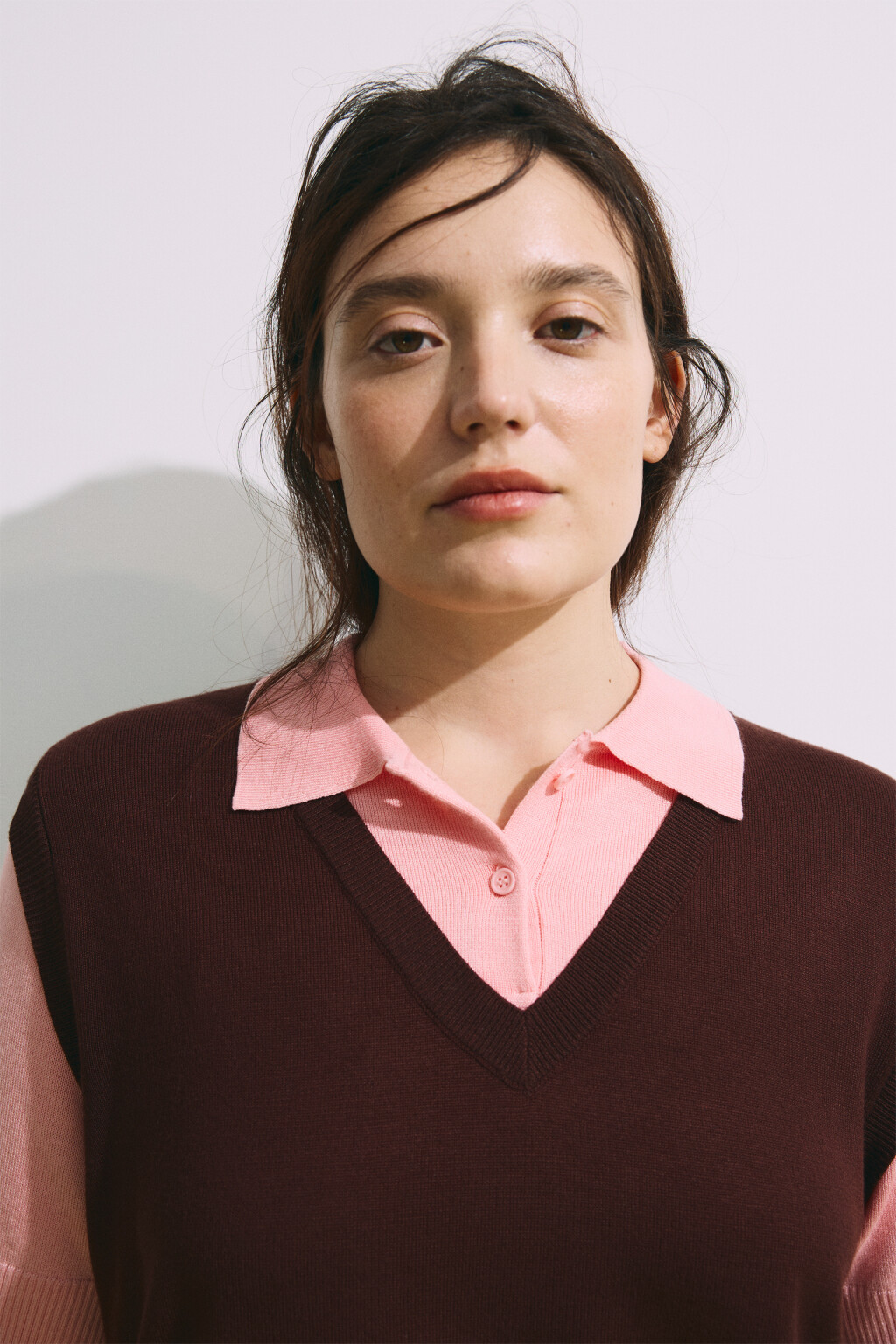 Джемпер-поло с имитацией жилетки - цвет розовый - 6