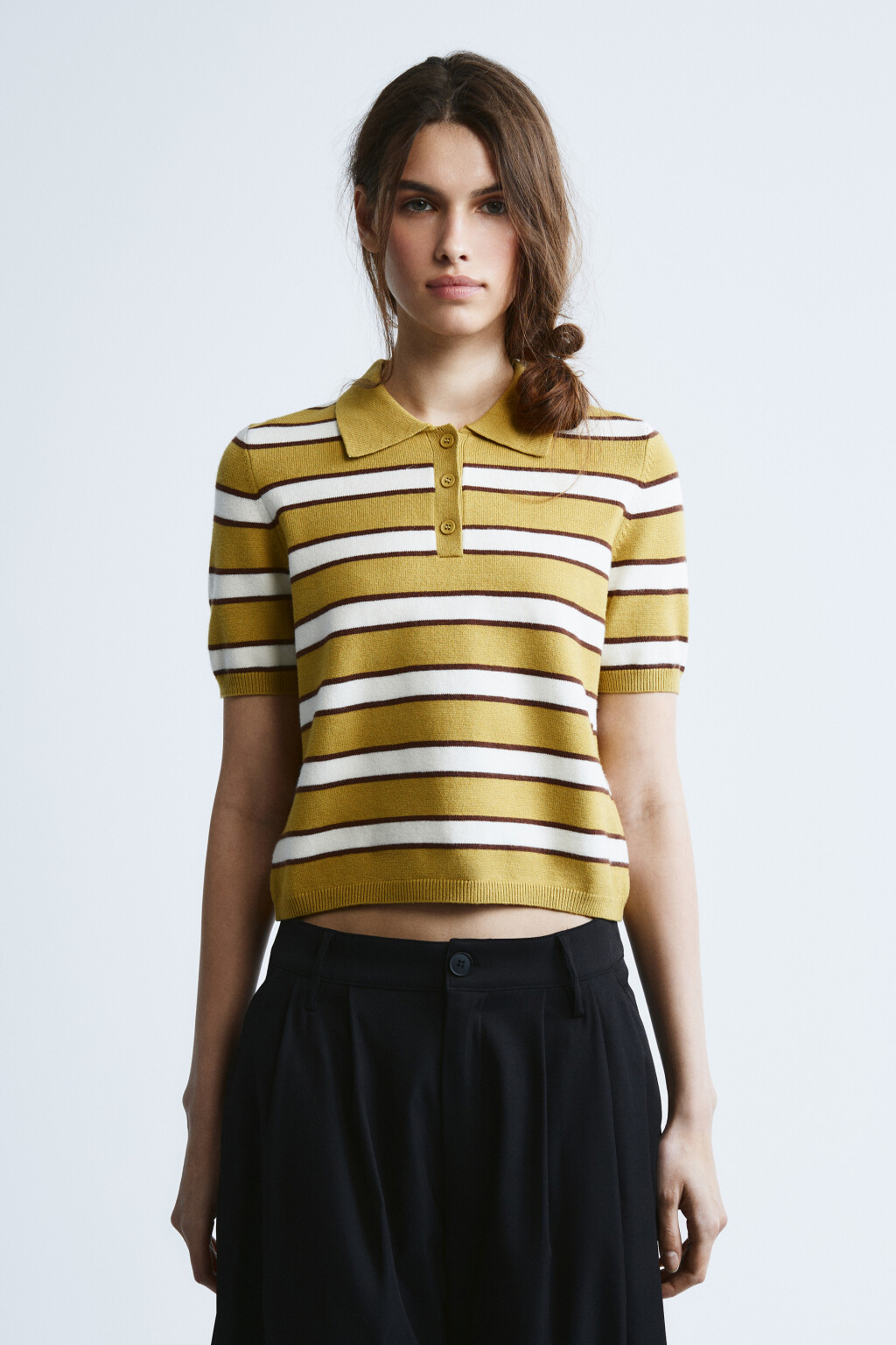 Футболка-вязаная в полоску - цвет зеленый - 2