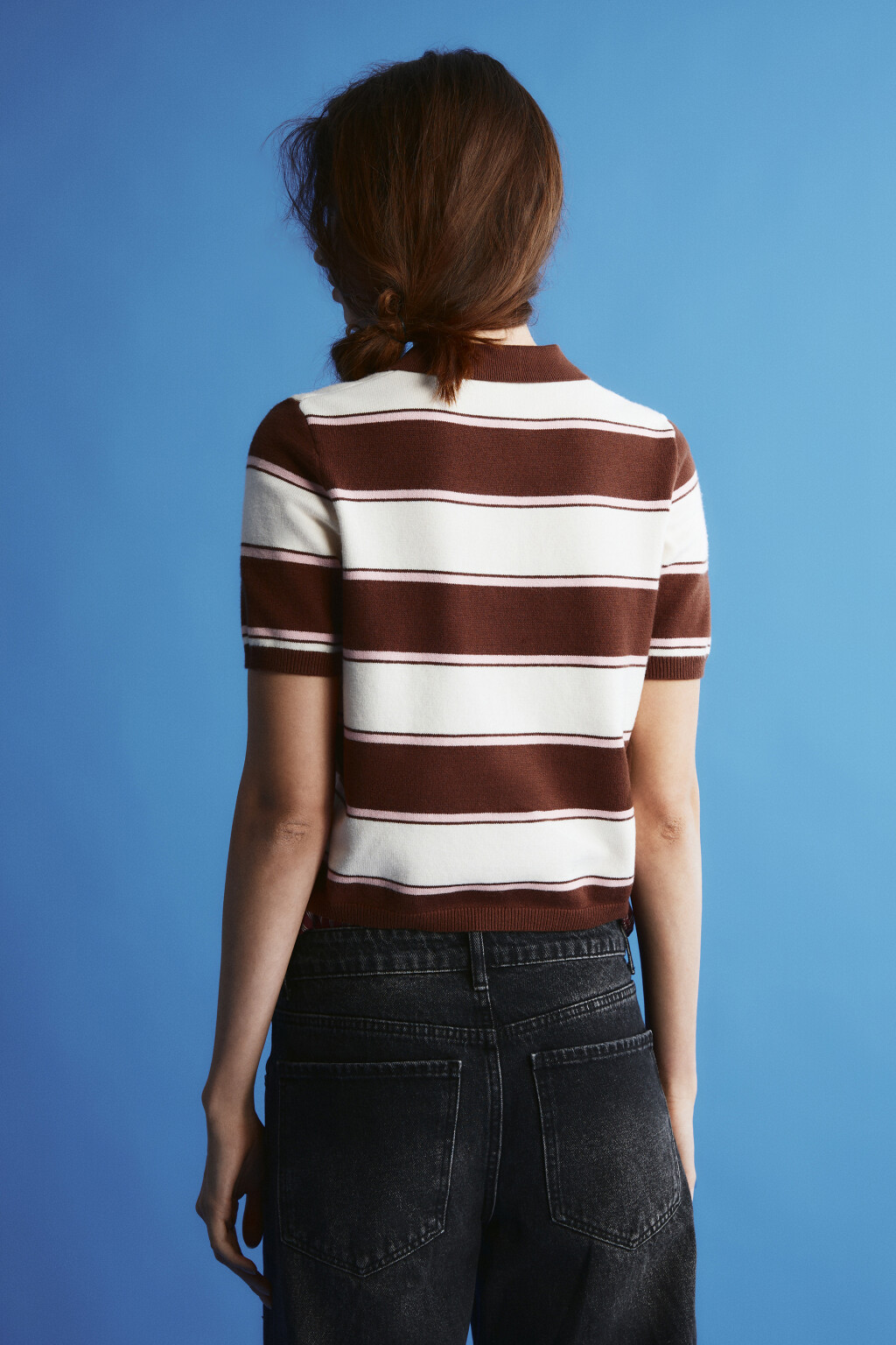 Футболка-вязаная в полоску - цвет коричневый - 3