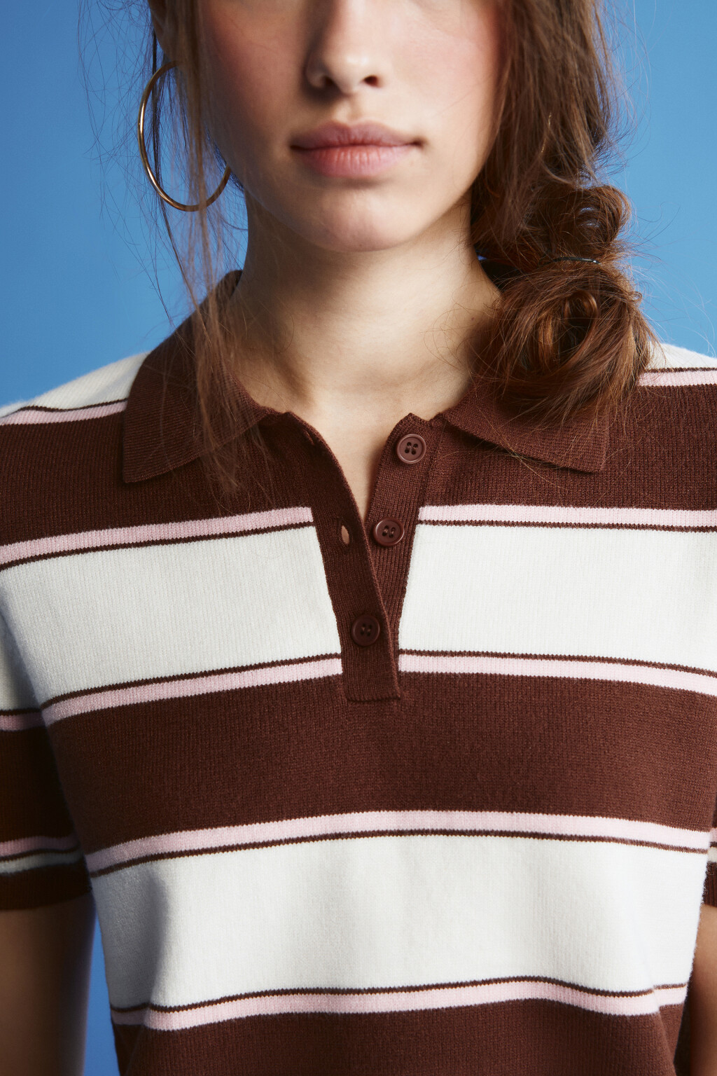 Футболка-вязаная в полоску - цвет коричневый - 5