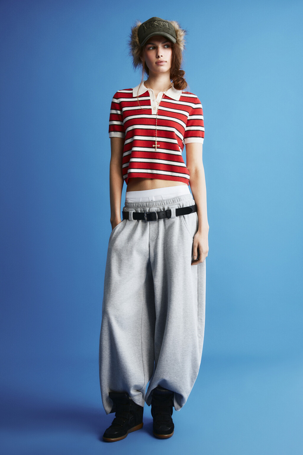 Футболка-вязаная в полоску - цвет красный - 4