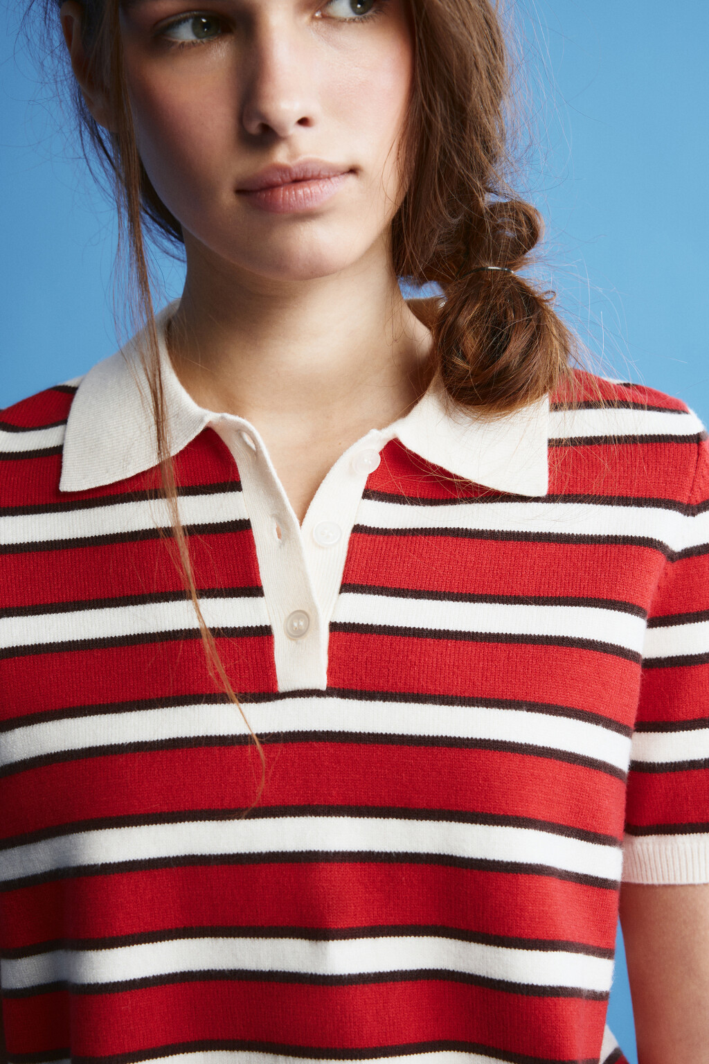 Футболка-вязаная в полоску - цвет красный - 5