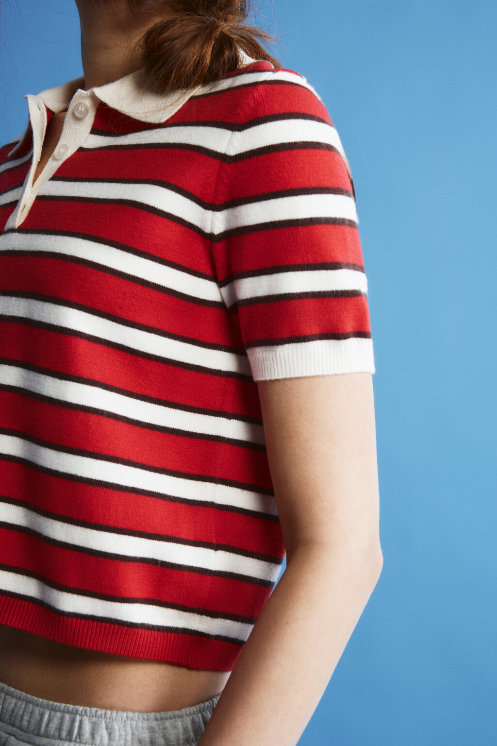 Футболка-вязаная в полоску - цвет красный - 6
