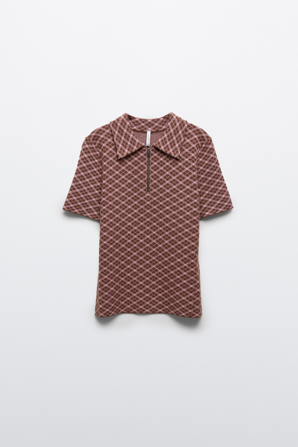 Футболка-поло вязаная жаккардовая на молнии - цвет коричневый - 8