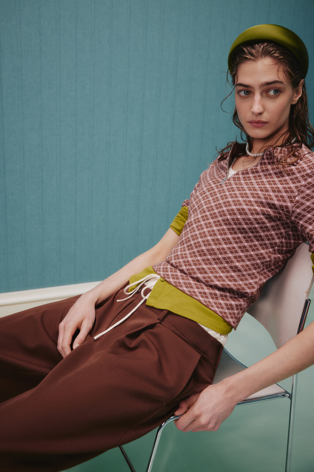 футболка-поло вязаная на молнии - цвет коричневый - 1