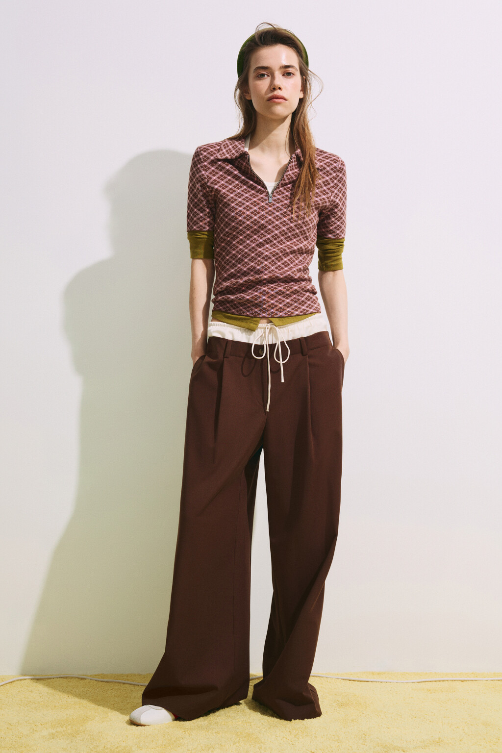 Футболка-поло вязаная жаккардовая на молнии - цвет коричневый - 5