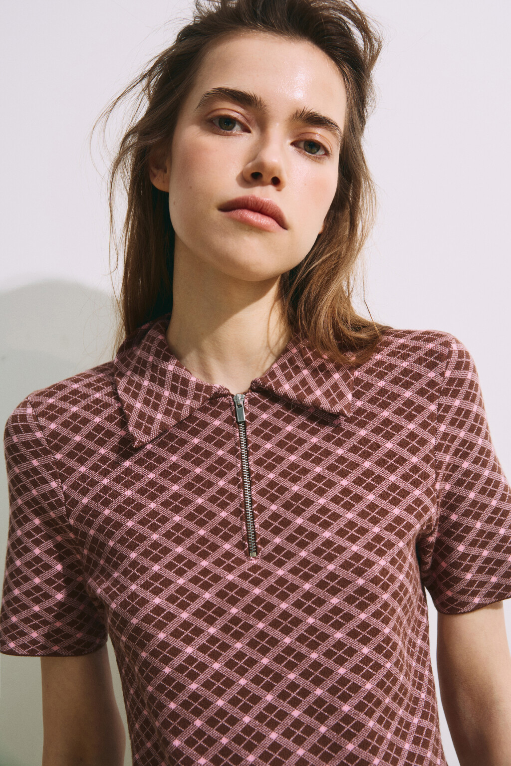 Футболка-поло вязаная жаккардовая на молнии - цвет коричневый - 7