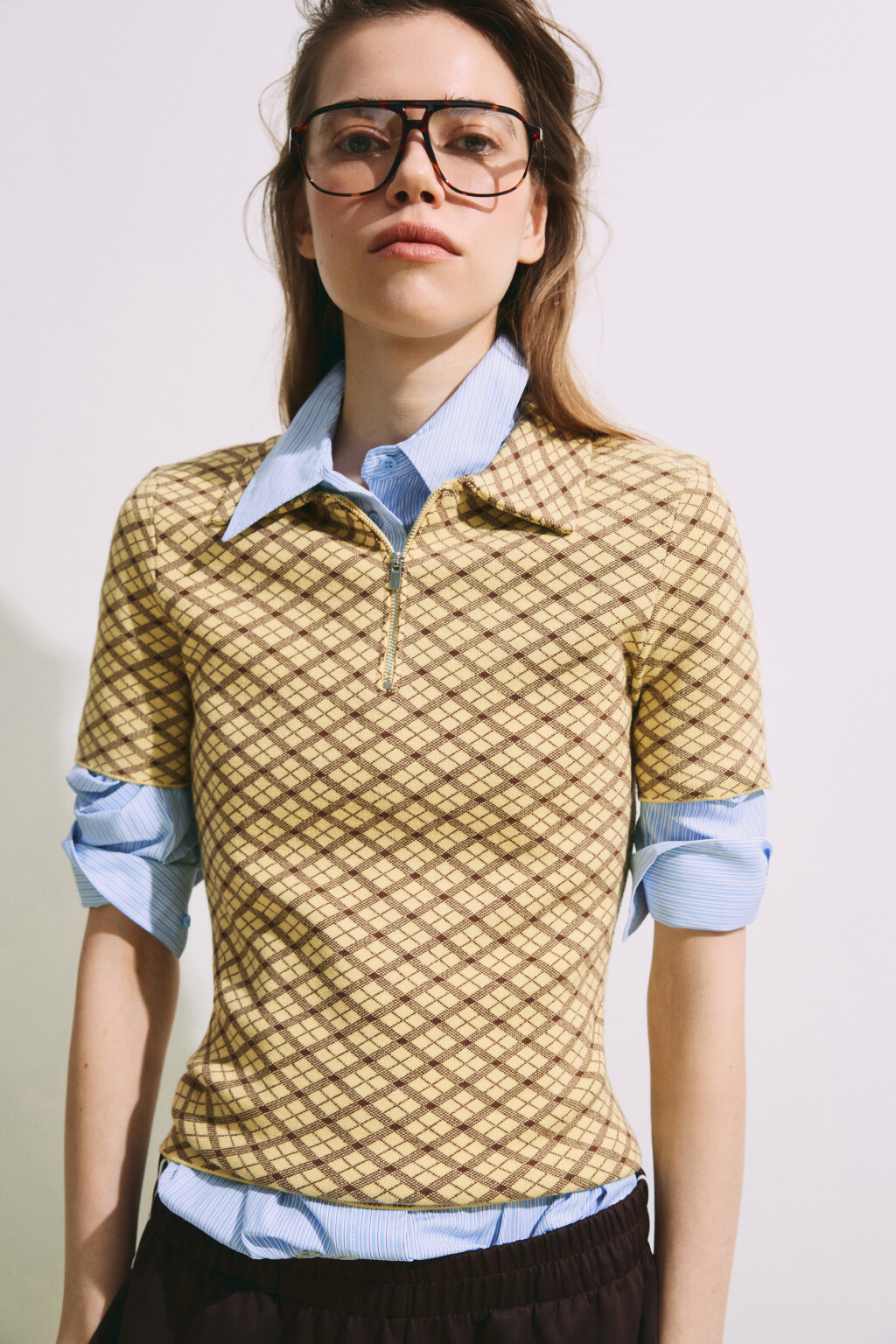 Футболка-поло вязаная жаккардовая на молнии - цвет желтый - 2