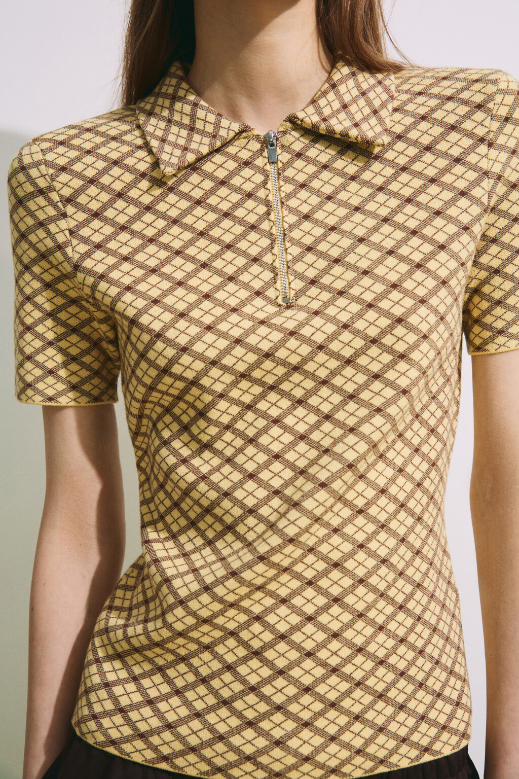 Футболка-поло вязаная жаккардовая на молнии - цвет желтый - 8