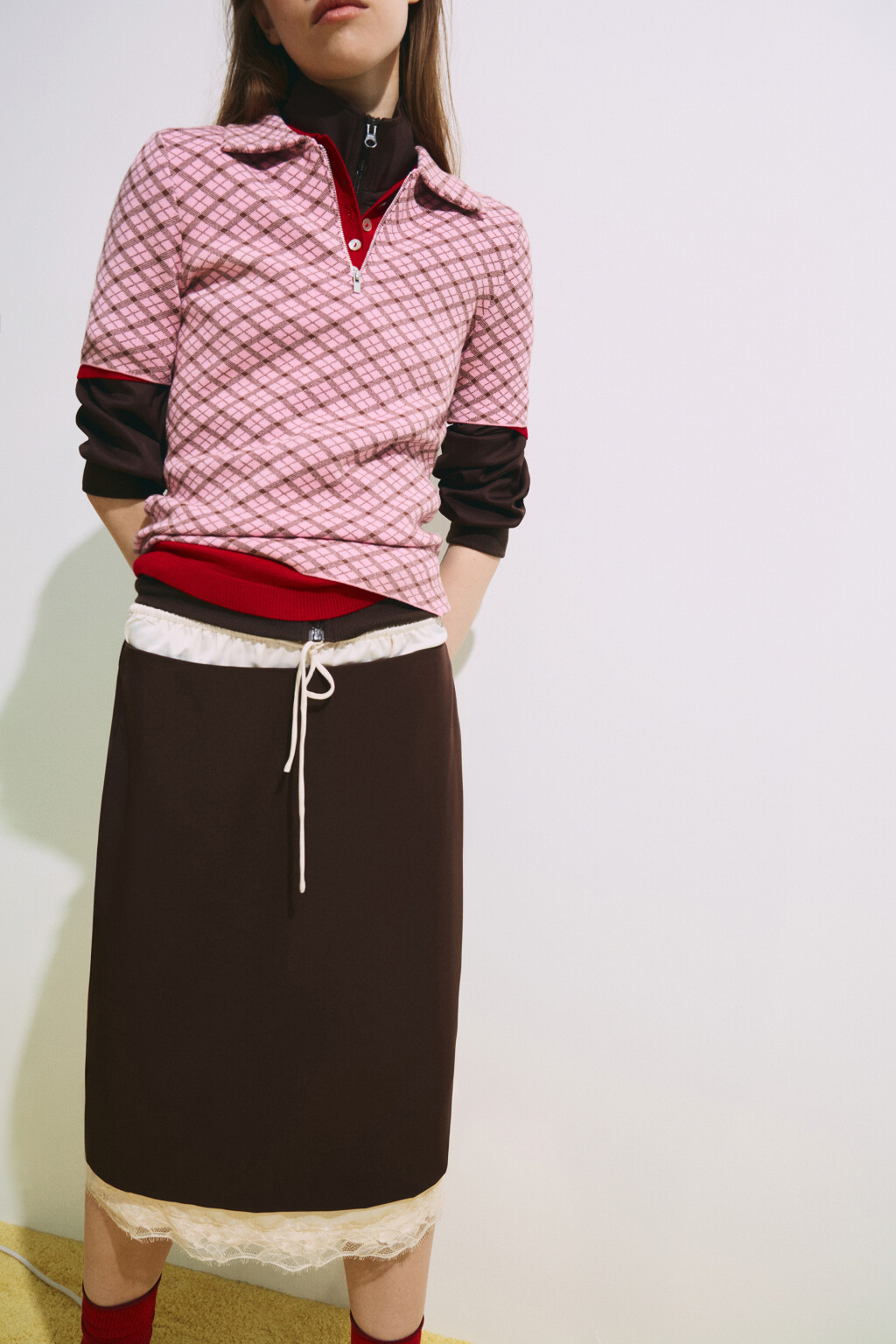 Футболка-поло вязаная жаккардовая на молнии - цвет розовый - 2