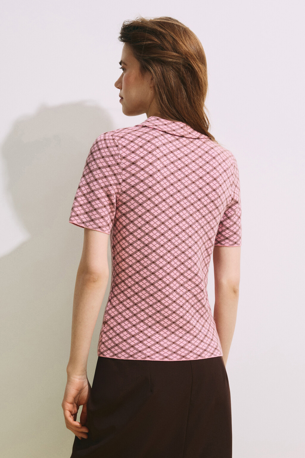 Футболка-поло вязаная жаккардовая на молнии - цвет розовый - 4