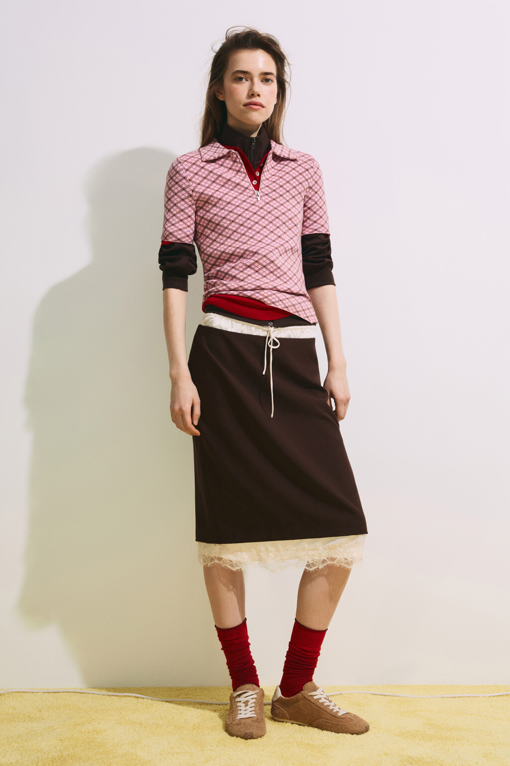 Футболка-поло вязаная жаккардовая на молнии - цвет розовый - 5