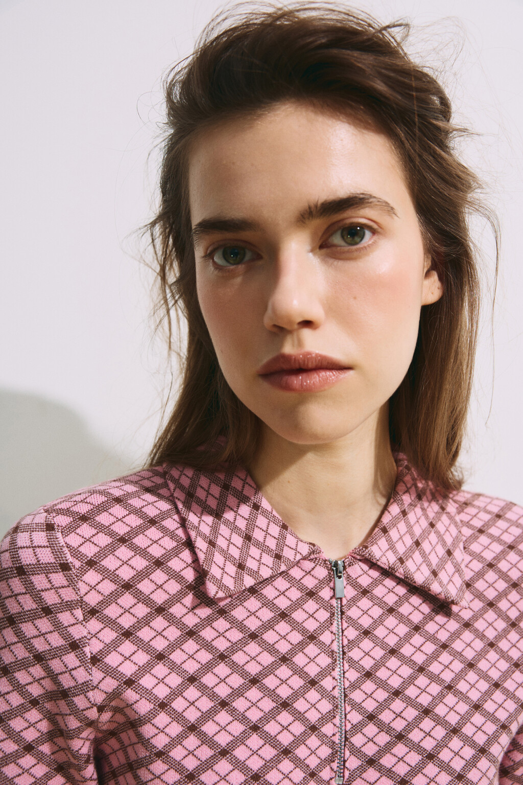 Футболка-поло вязаная жаккардовая на молнии - цвет розовый - 6