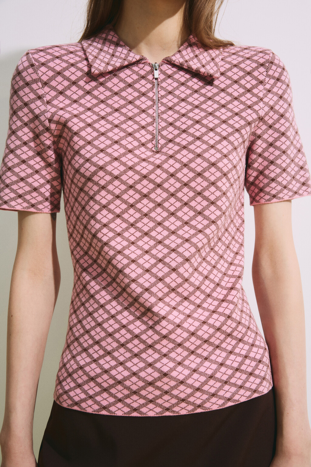Футболка-поло вязаная жаккардовая на молнии - цвет розовый - 7