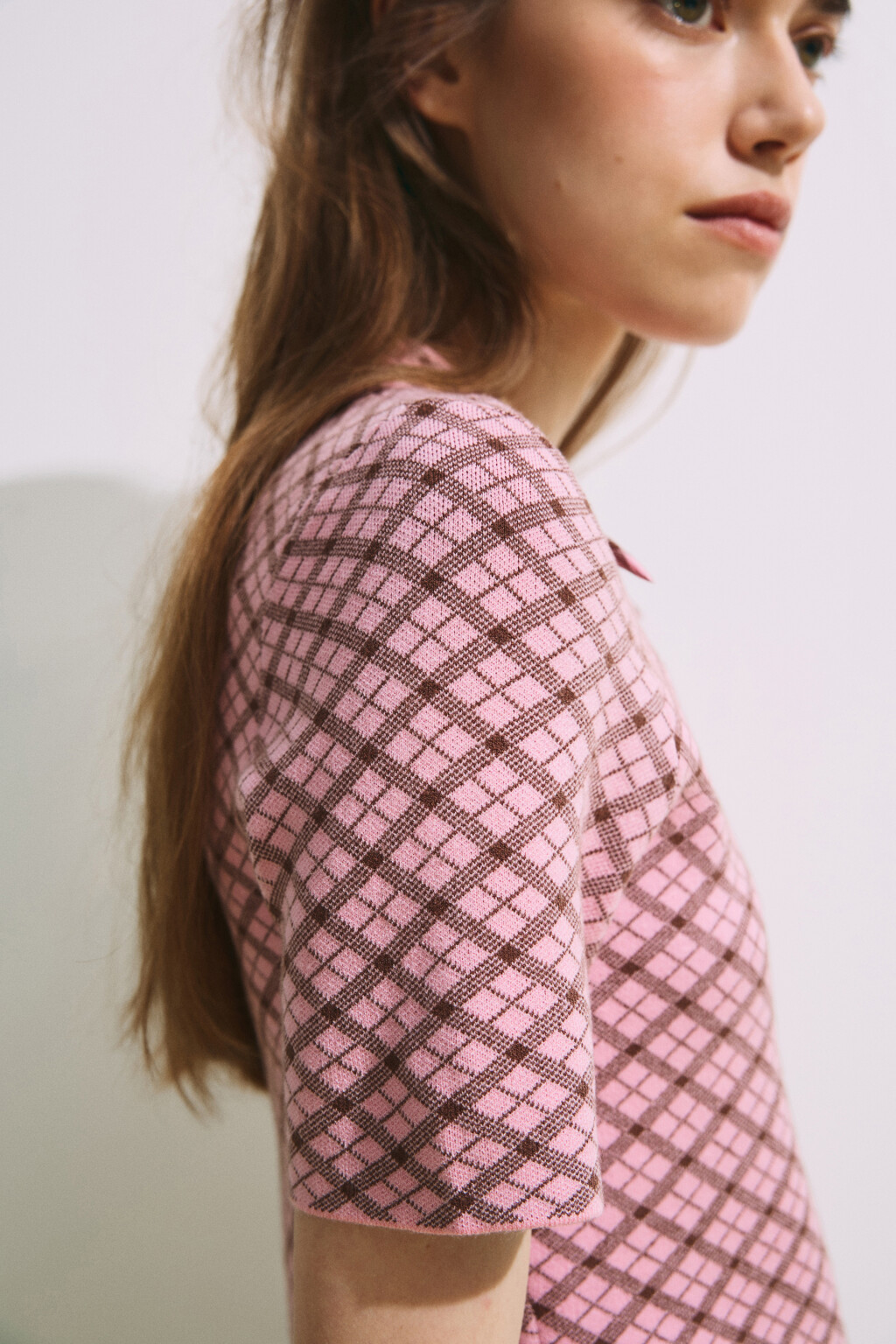 Футболка-поло вязаная жаккардовая на молнии - цвет розовый - 8