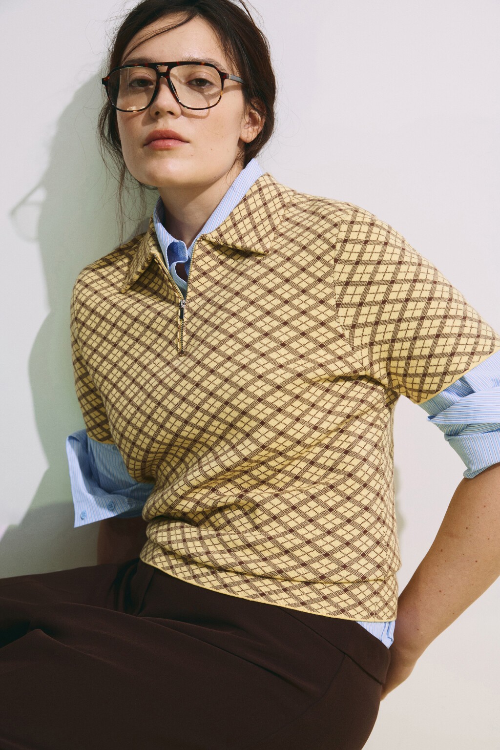 футболка-поло вязаная жаккардовая на молнии - цвет желтый - 1