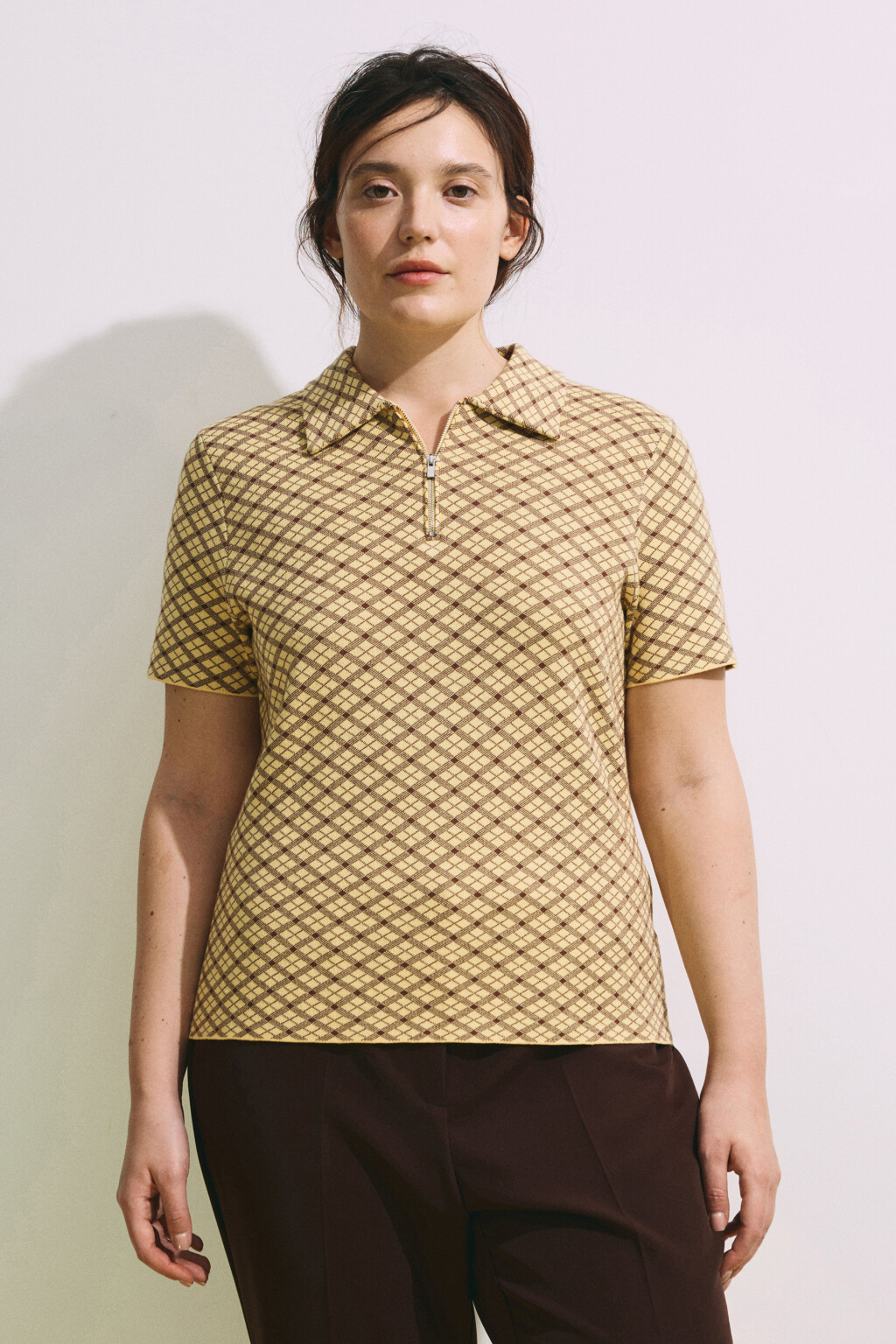 футболка-поло вязаная жаккардовая на молнии - цвет желтый - 3