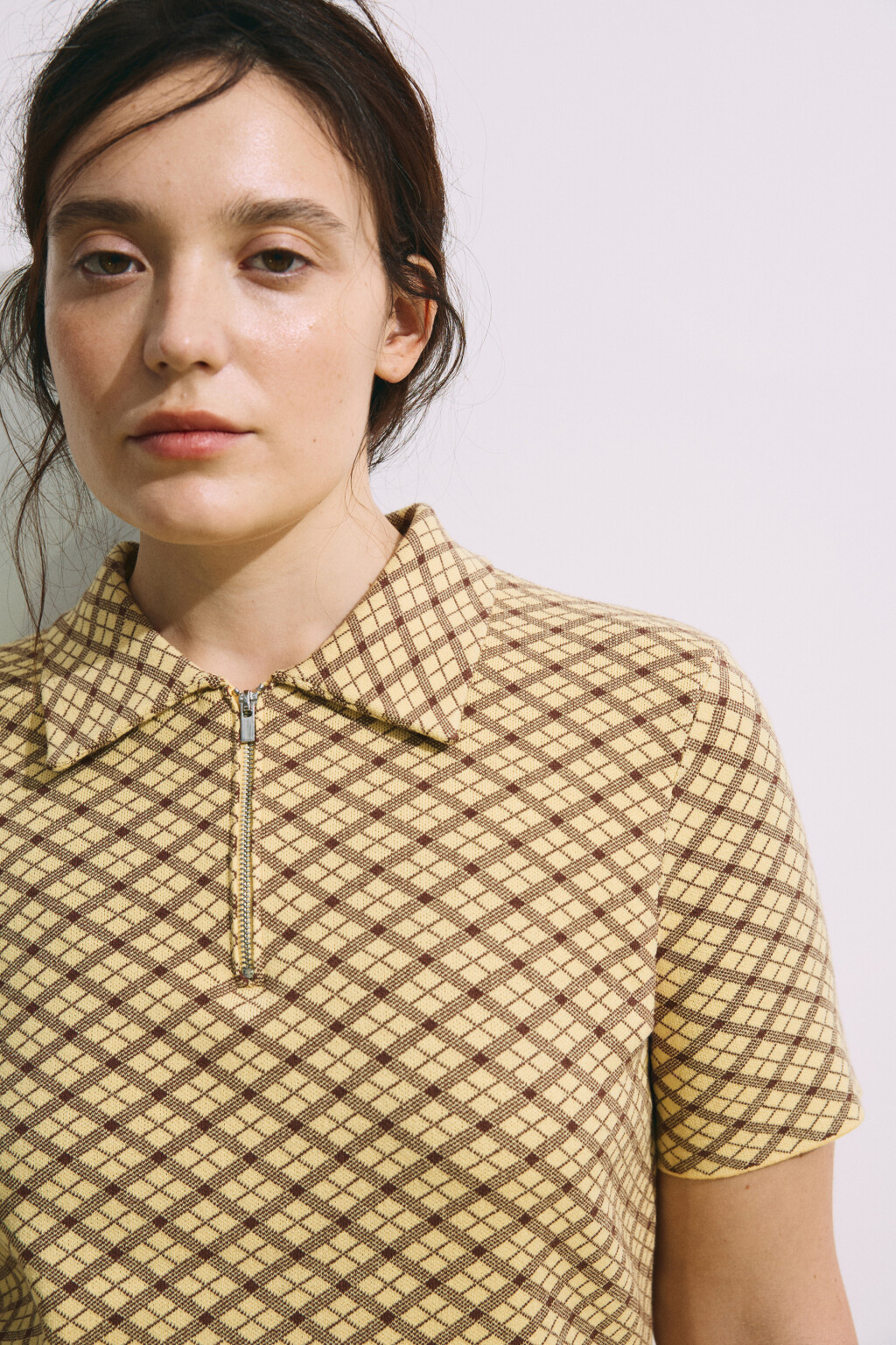 футболка-поло вязаная жаккардовая на молнии - цвет желтый - 6