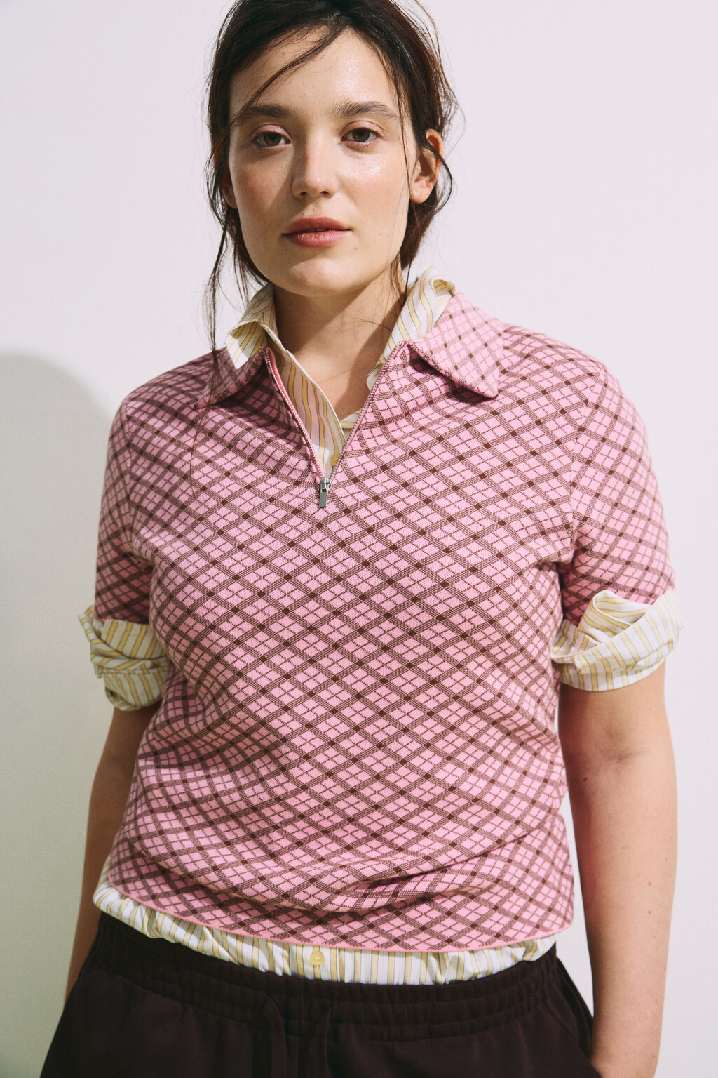 футболка-поло вязаная жаккардовая на молнии - цвет розовый - 1