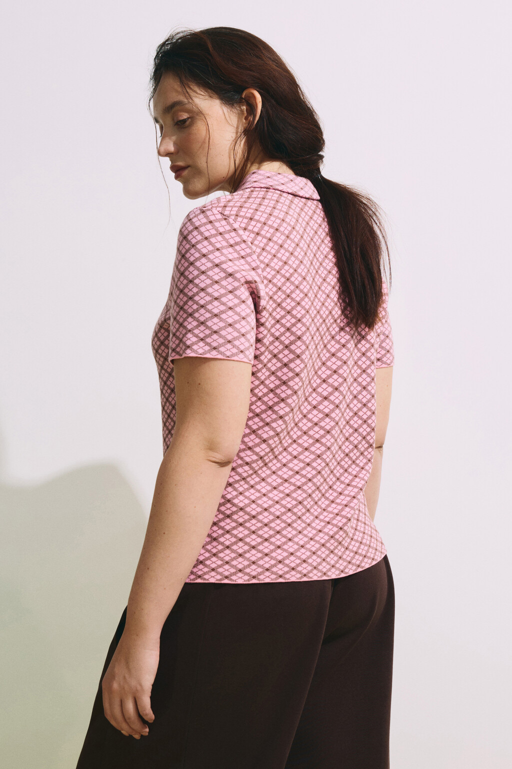 футболка-поло вязаная жаккардовая на молнии - цвет розовый - 3