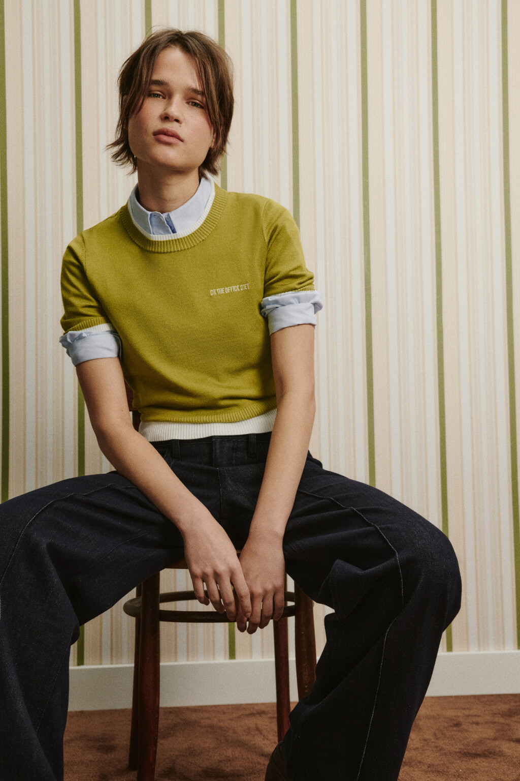 Футболка вязаная с имитацией второго слоя - цвет зеленый - 2