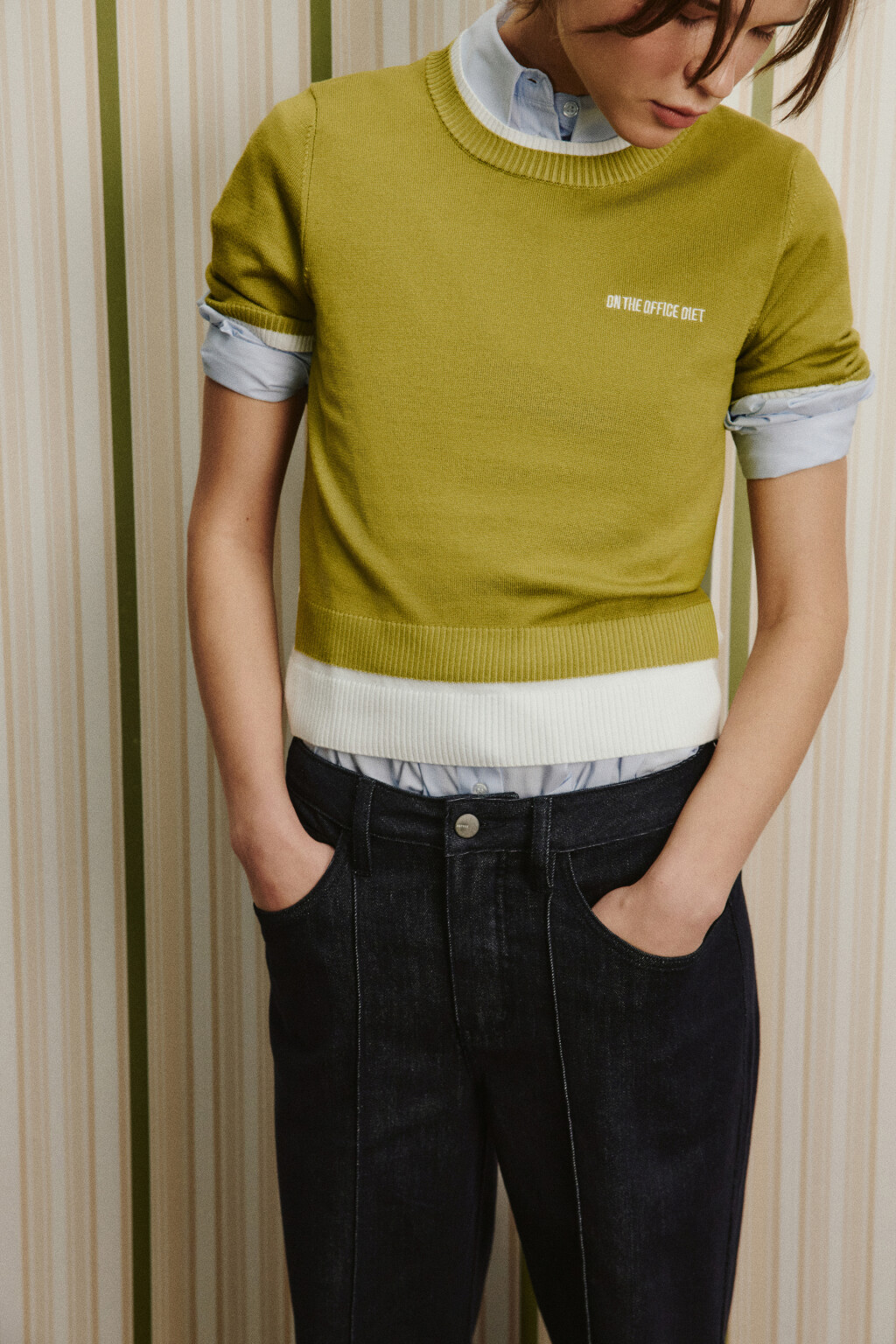 Футболка вязаная с имитацией второго слоя - цвет зеленый - 4