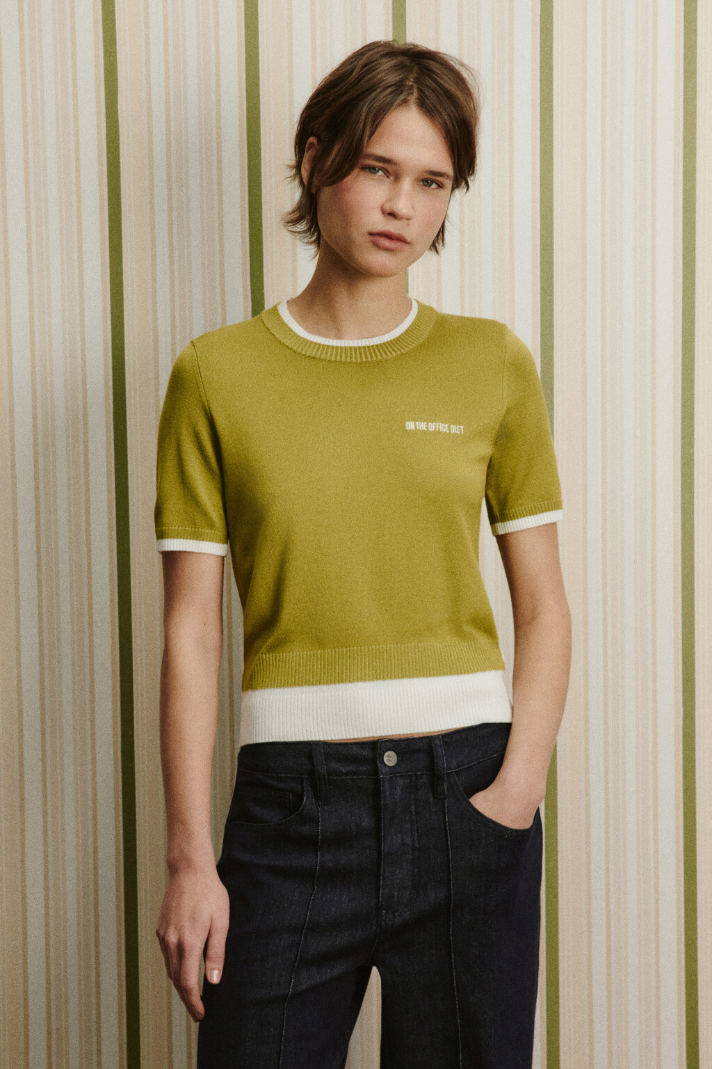 Футболка вязаная с имитацией второго слоя - цвет зеленый - 5