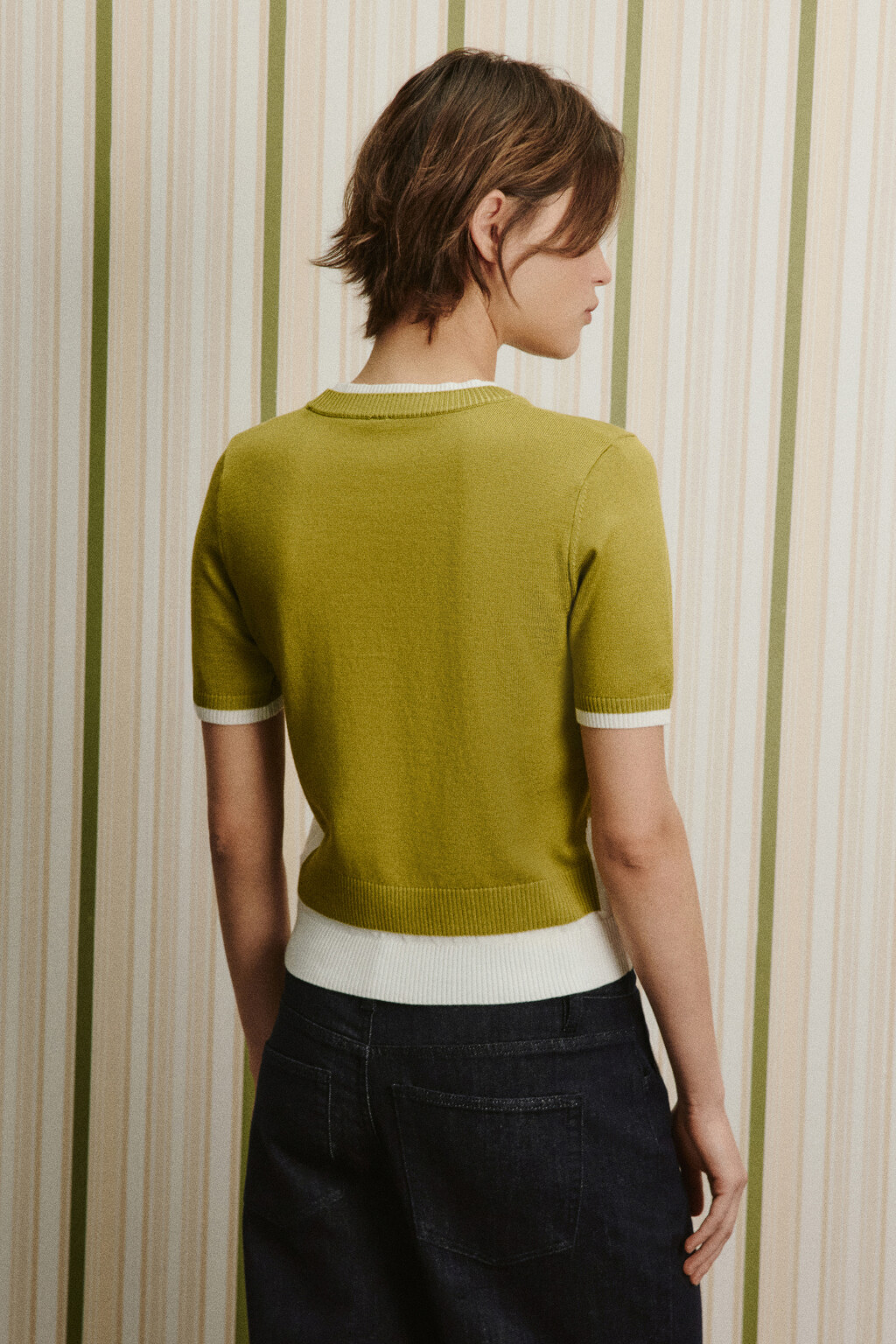 Футболка вязаная с имитацией второго слоя - цвет зеленый - 6