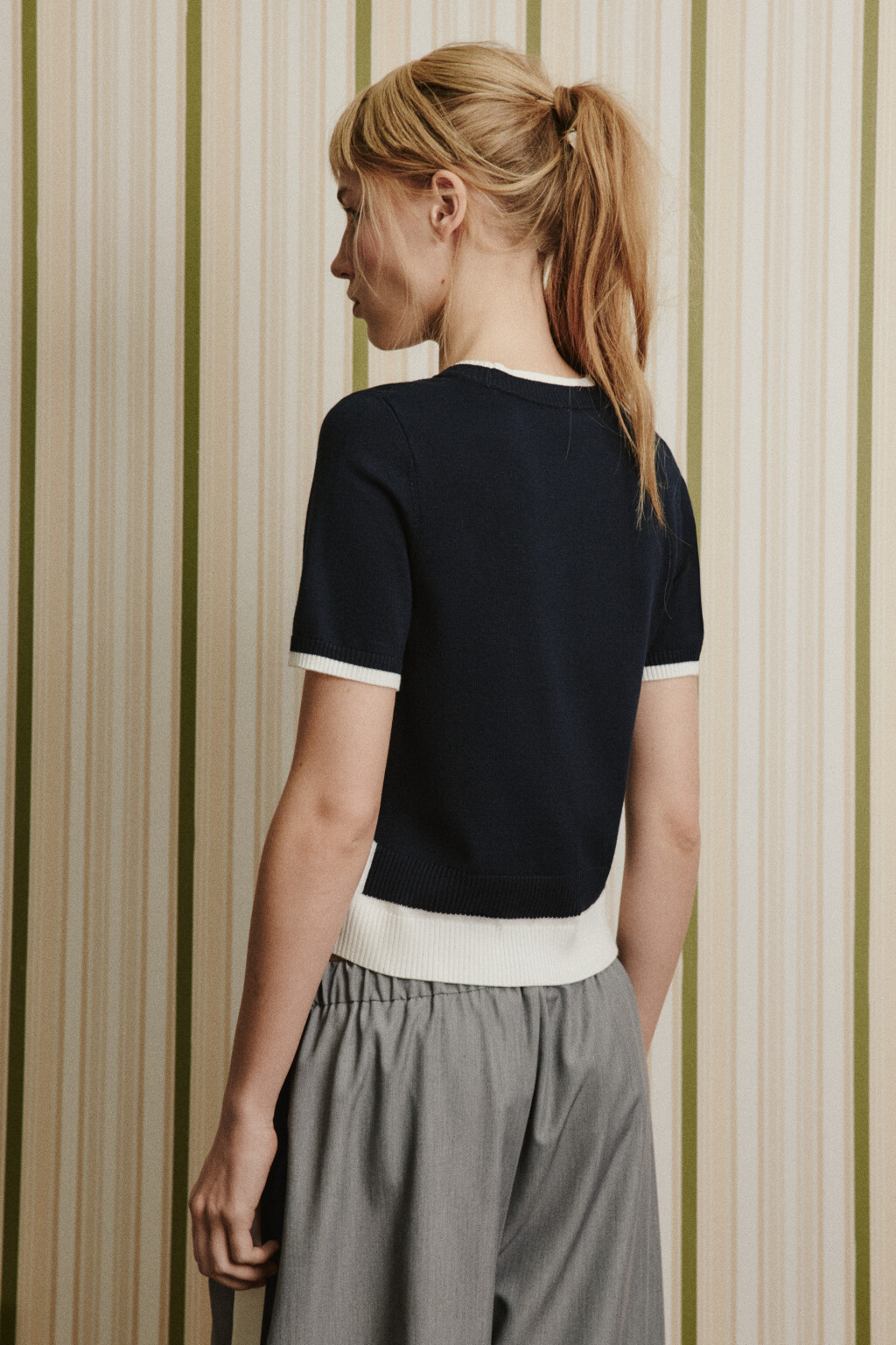 Футболка вязаная с имитацией второго слоя - цвет синий - 5