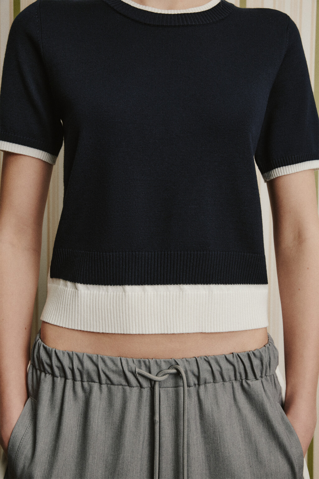 Футболка вязаная с имитацией второго слоя - цвет синий - 7