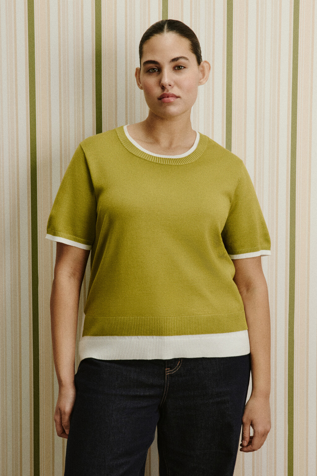 Футболка вязаная с имитацией второго слоя - цвет зеленый - 2