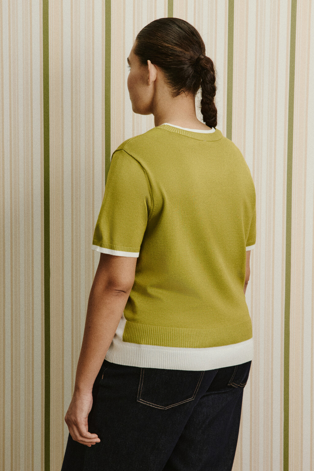 Футболка вязаная с имитацией второго слоя - цвет зеленый - 3