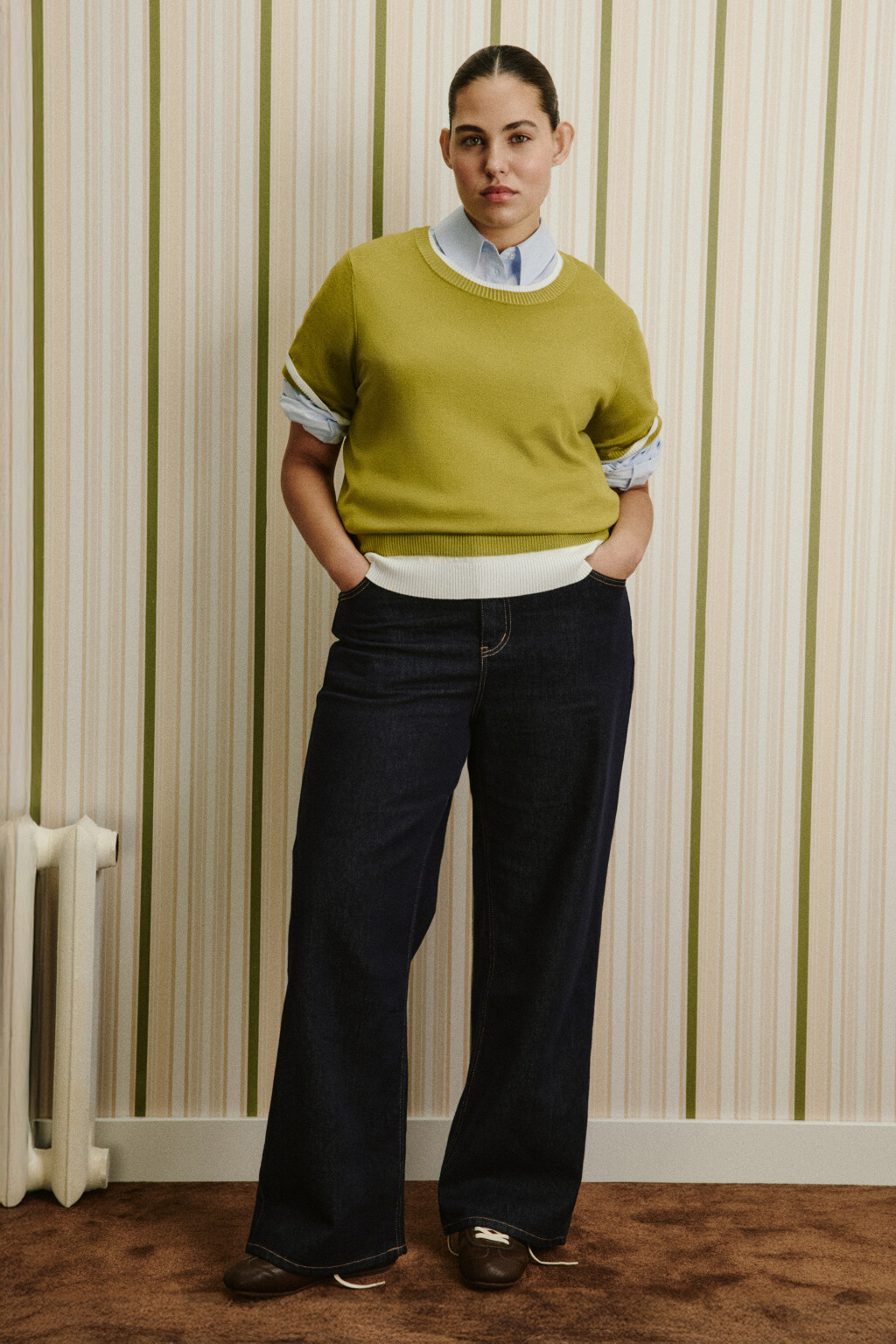 Футболка вязаная с имитацией второго слоя - цвет зеленый - 4