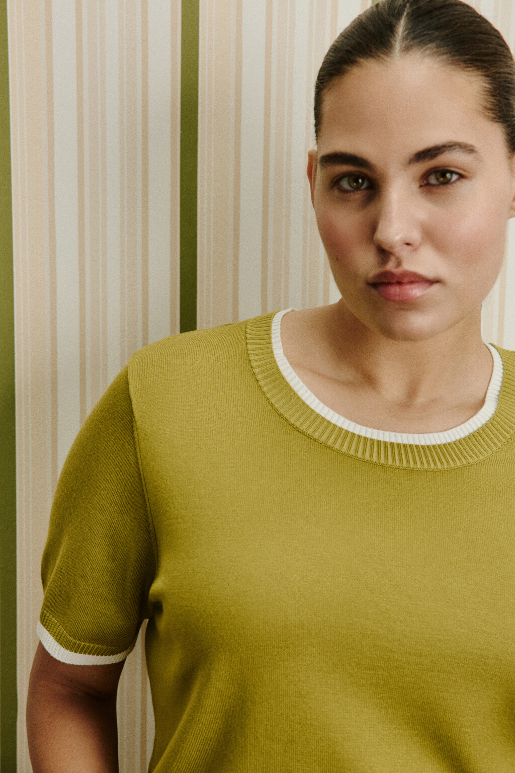 Футболка вязаная с имитацией второго слоя - цвет зеленый - 5