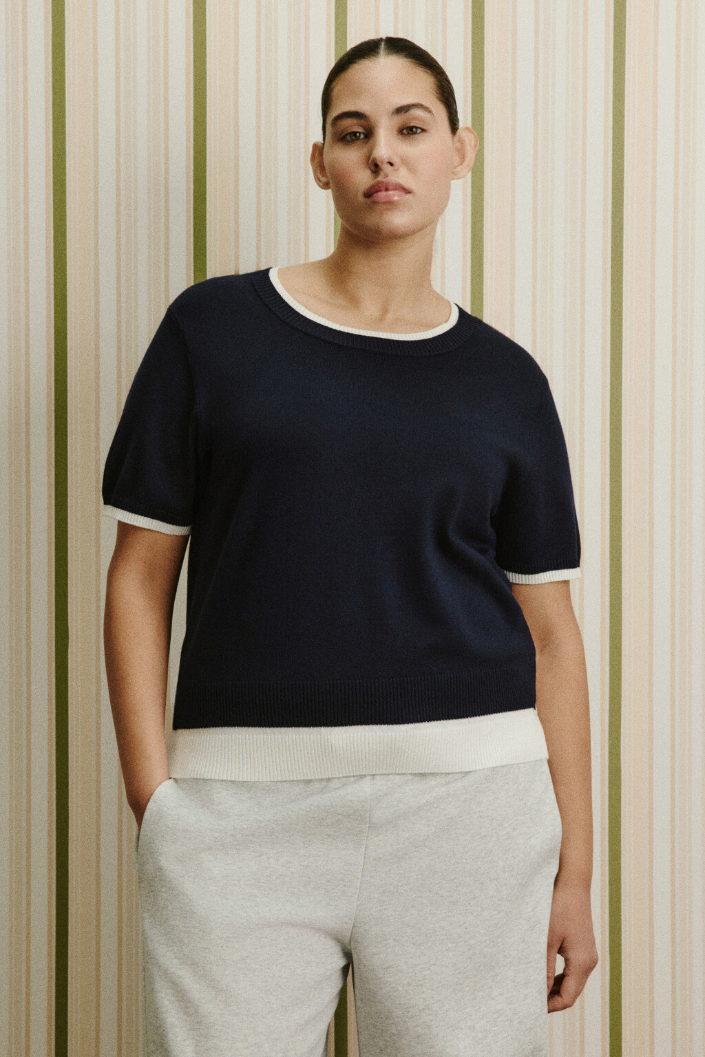 Футболка вязаная с имитацией второго слоя - цвет синий - 3