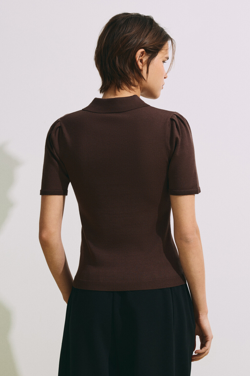 Футболка-поло вязаная - цвет коричневый - 4