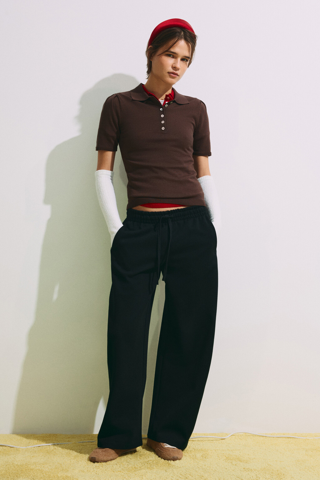 Футболка-поло вязаная - цвет коричневый - 5