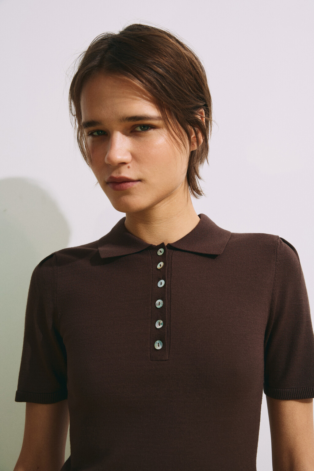 Футболка-поло вязаная - цвет коричневый - 6