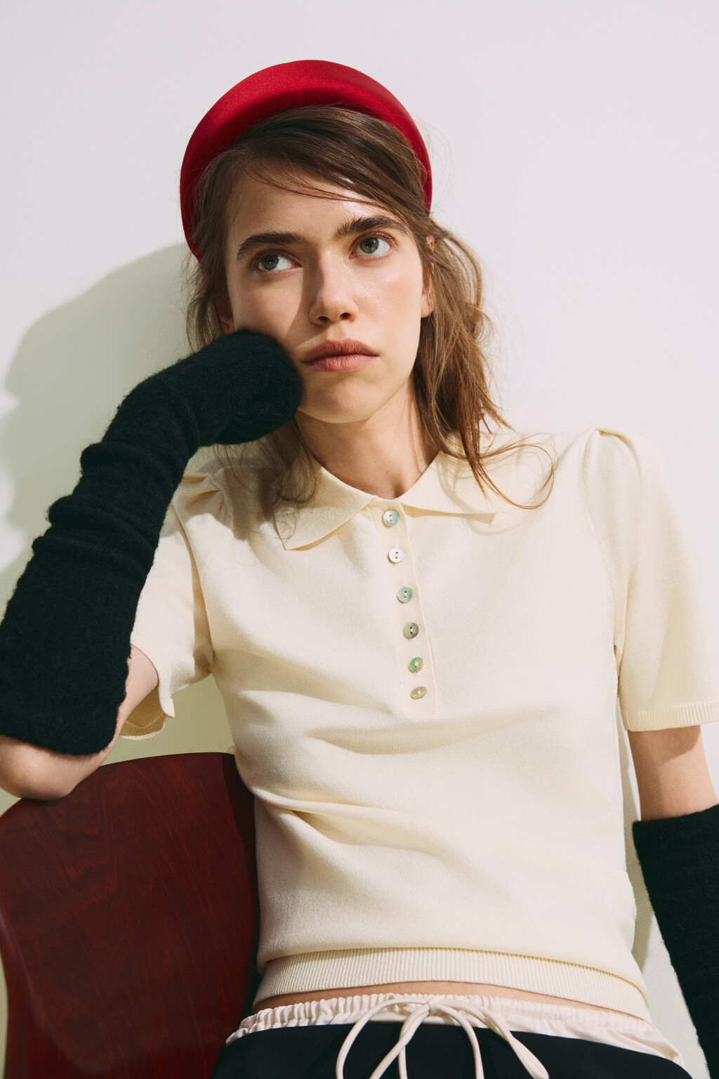 Футболка-поло вязаная - цвет ванильный - 2