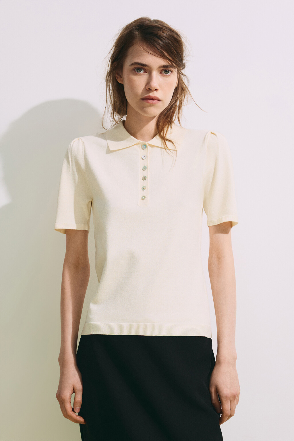 Футболка-поло вязаная - цвет ванильный - 3