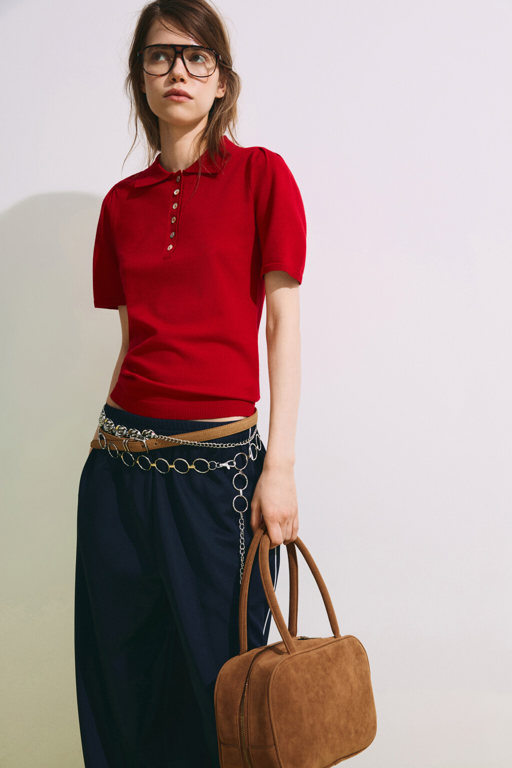 Футболка-поло вязаная - цвет красный - 1