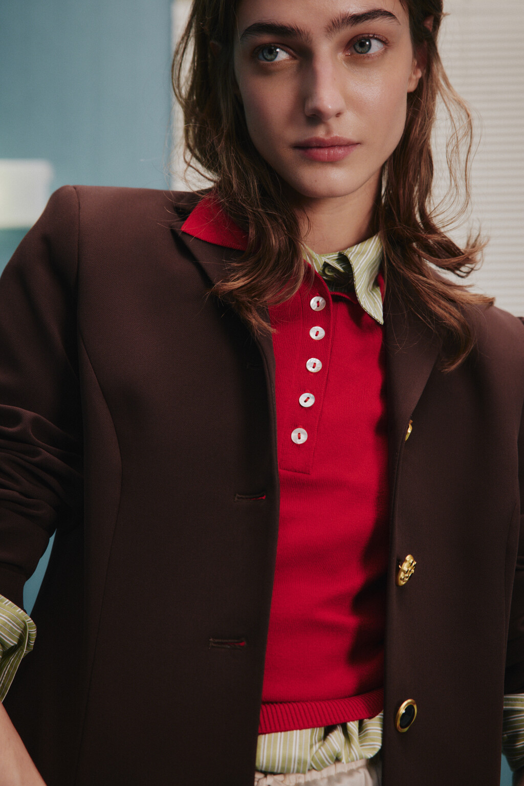 Футболка-поло вязаная - цвет красный - 1