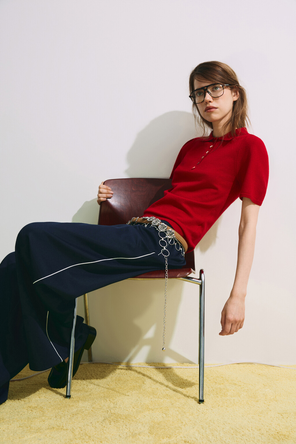 Футболка-поло вязаная - цвет красный - 2