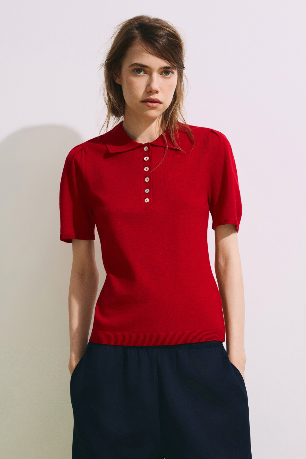 Футболка-поло вязаная - цвет красный - 3