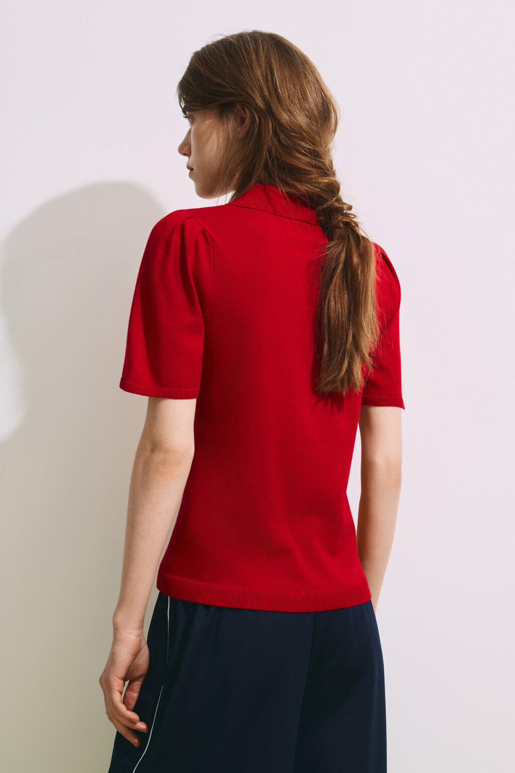 Футболка-поло вязаная - цвет красный - 4
