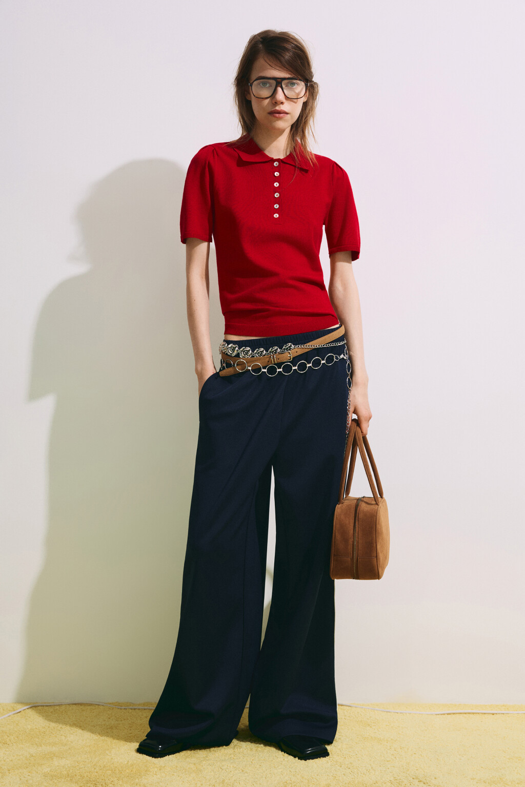 Футболка-поло вязаная - цвет красный - 5