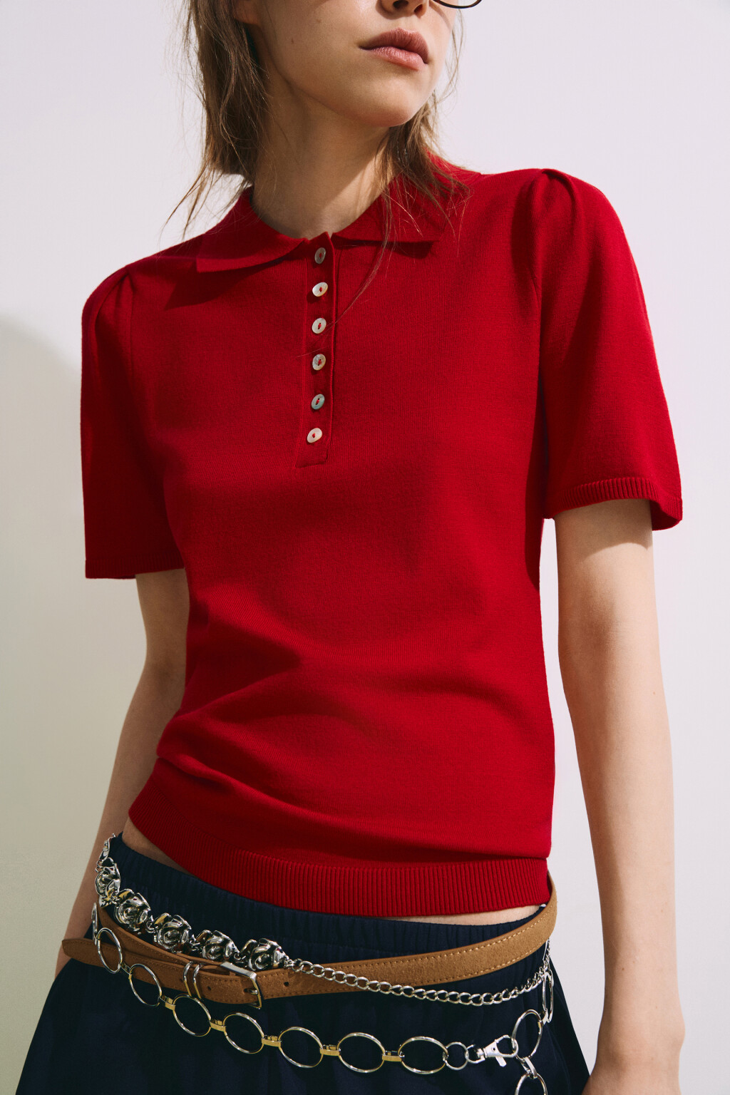 Футболка-поло вязаная - цвет красный - 6