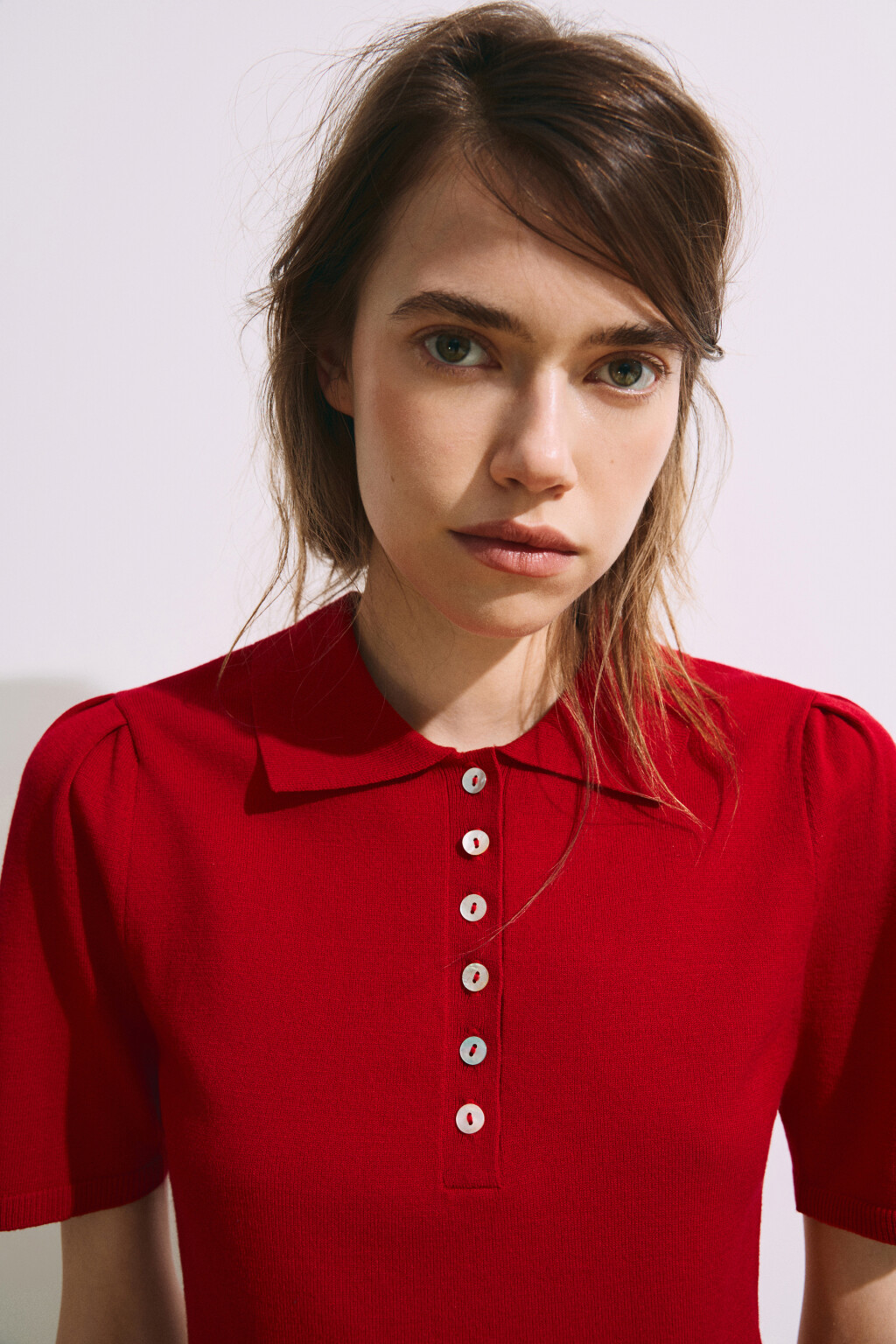 Футболка-поло вязаная - цвет красный - 7